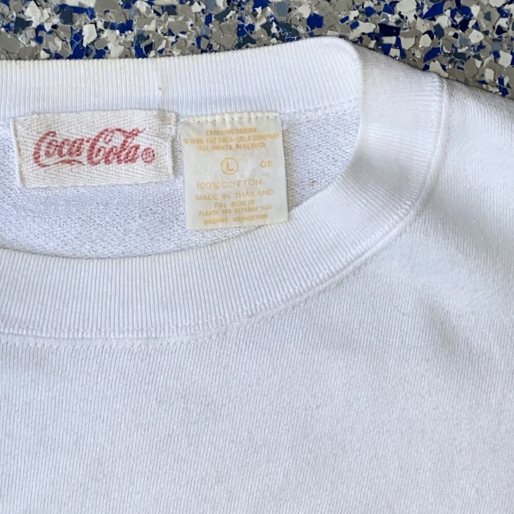 RARE VTG Coca-Cola White Crew Neck Shirt Pullover Surf Team Yacht Club Sz Large - Picture 9 of 11